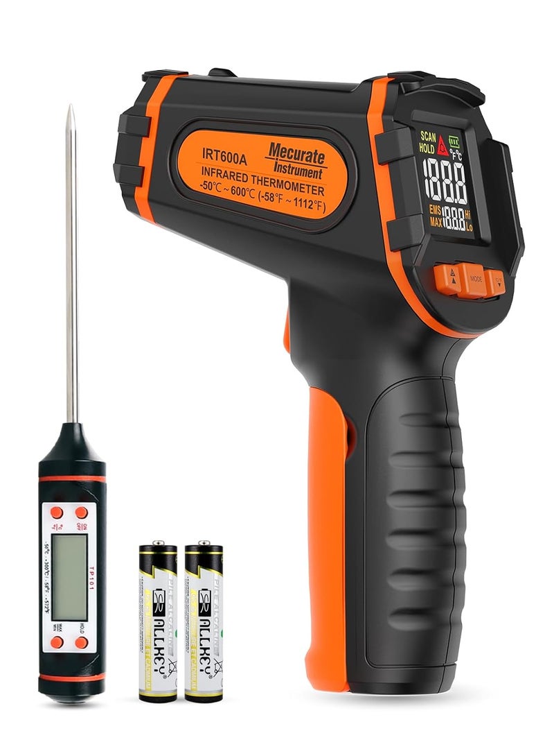 Mecurate Infrared Thermometer Gun -58°F to 1112°F, Laser Temperature Gun with Adjustable Emissivity, Max/Min/Hold for Cooking, BBQ, Freezer, Industrial Use​,with Long Probe Meat Thermometer - Image 1